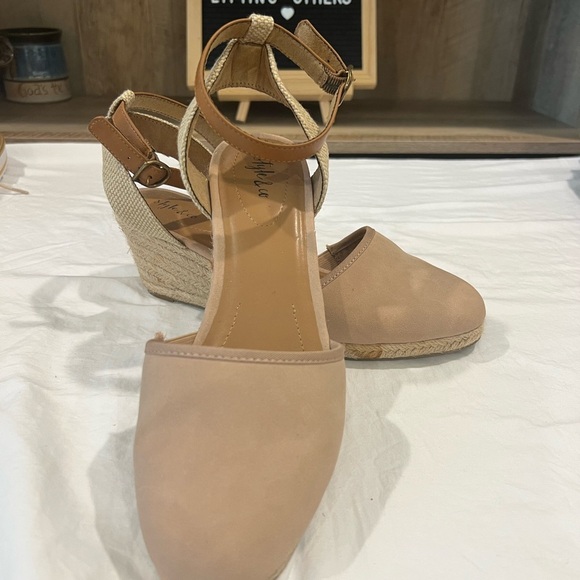 Style & Co Nude Espadrille Wedge Sandals Size 9 | Ankle Strap Platform Heels - Picture 1 of 6